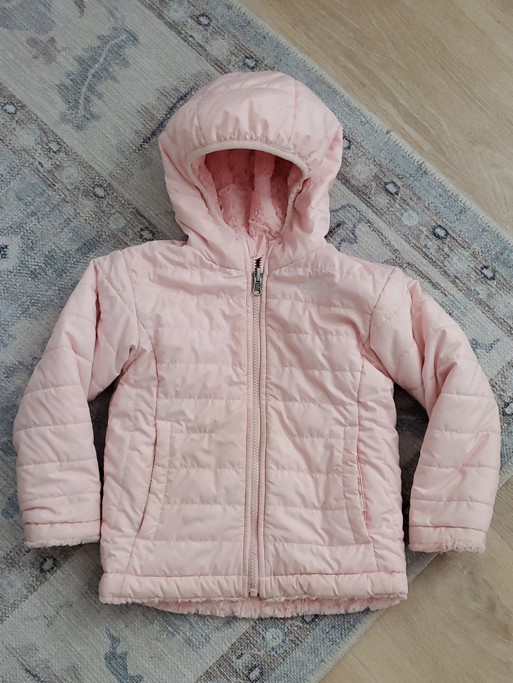 The North Face Girls Pink Hooded Mossbud Cozy Zip Jacket Coat Sz4T